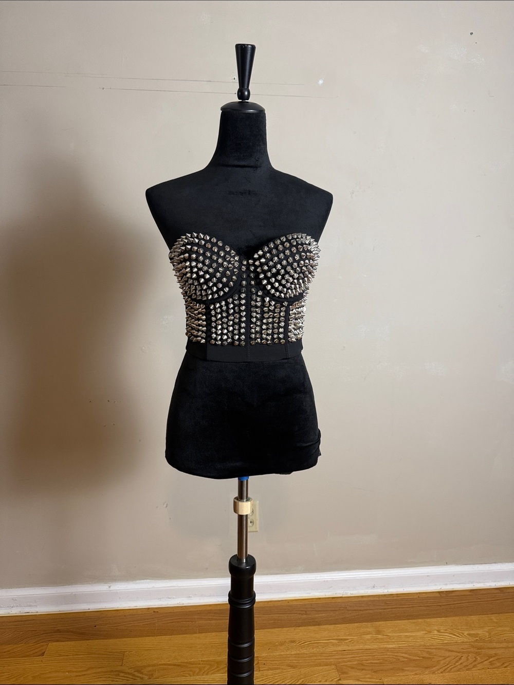 Black Studded Strapless Bustier Crop Top